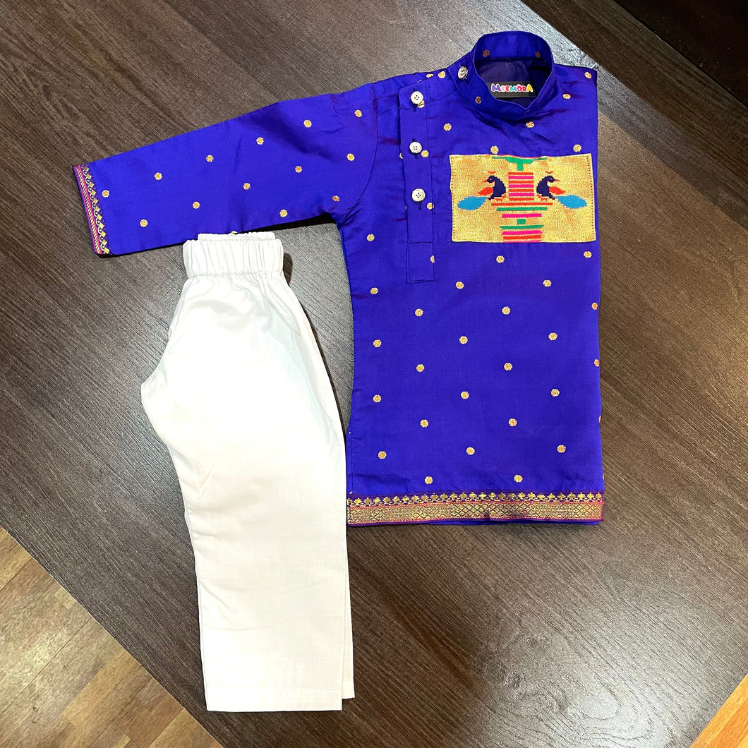 Royal Blue Paithani Styled Kurta Pajama