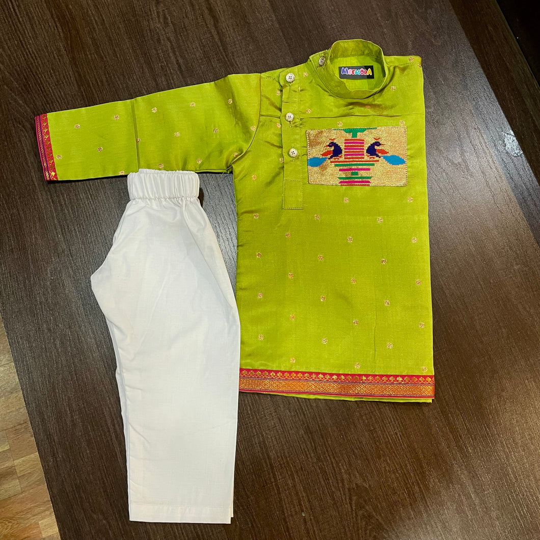 Lime Paithani Styled Kurta Pajama