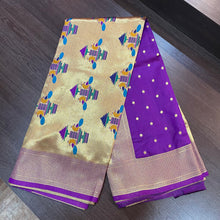 Load image into Gallery viewer, Purple Paithani Border Styled Frock &amp;  Peacock Pallu Saree Combo
