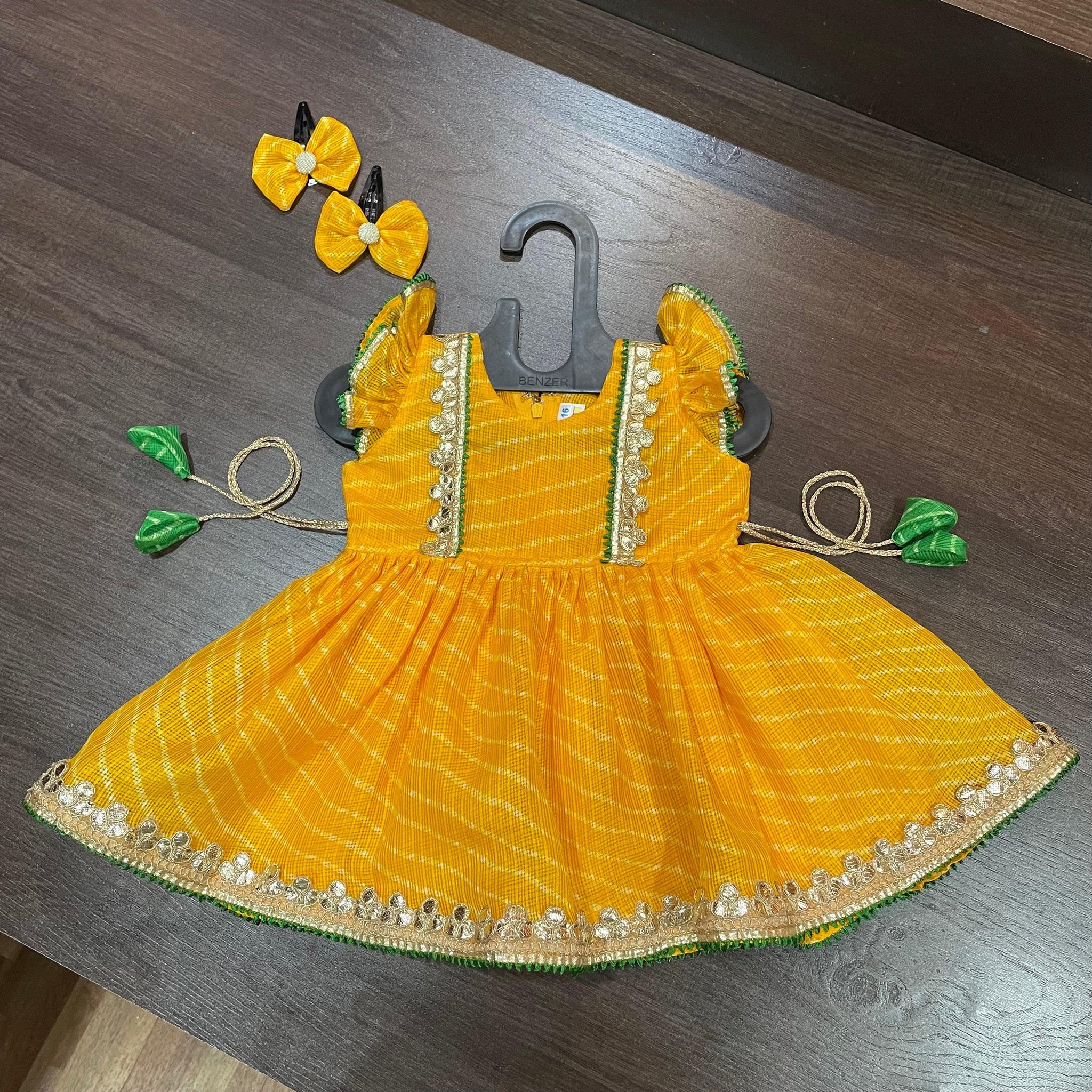 Yellow Color Lehriya Gotta Patti Border Frock Dress MEEMORA FROCKS