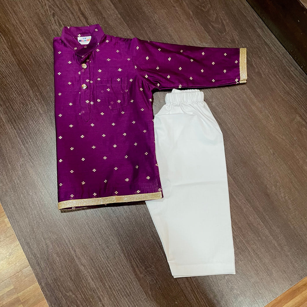 Wine Color Butti Modal Silk Kurta Pajama