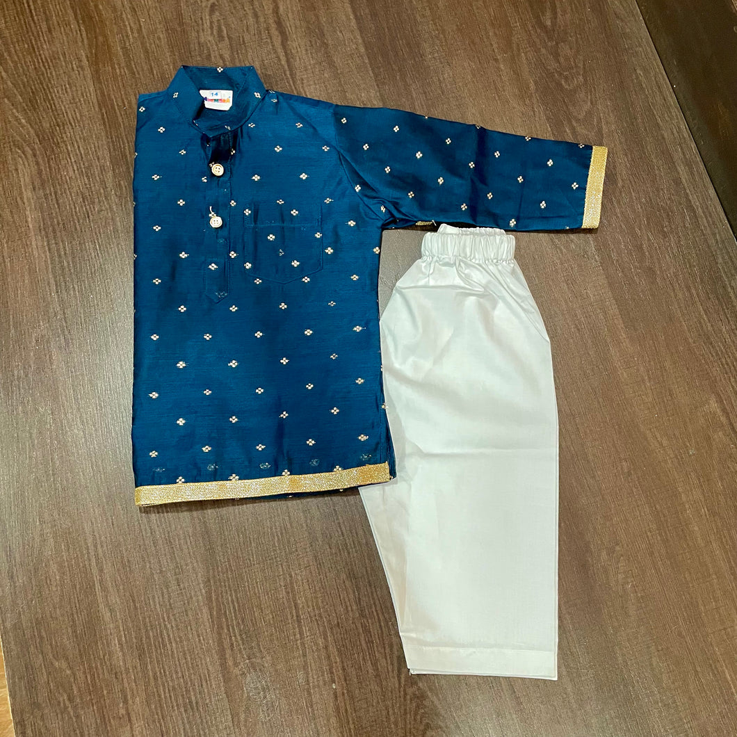 Peacock Blue Color Butti Modal Silk Kurta Pajama