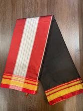 Load image into Gallery viewer, Black Golden Marron Border Cotton Silk Saree &amp; Frock combo we
