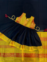 Load image into Gallery viewer, Black Mustard Peacock Border Ilkal Saree &amp; Frock Combo
