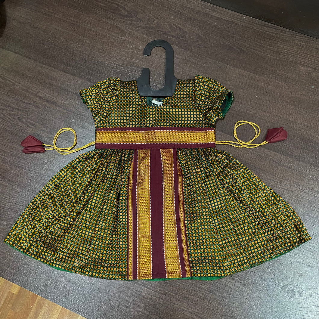 Green Combination Khun Silk Frock