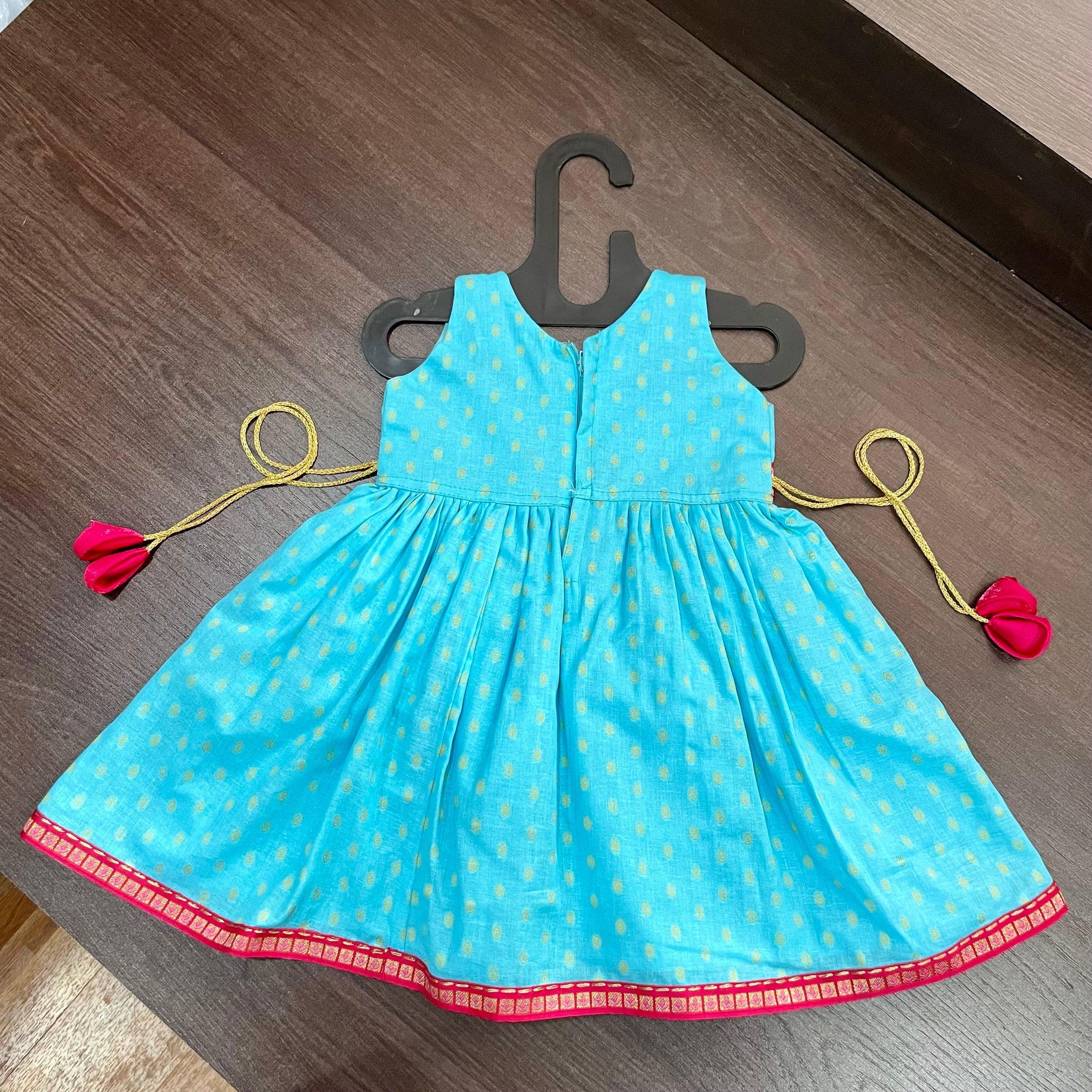 Baby Pink and Sky Blue shade heavy Party wear frock. – Stanwells Kids