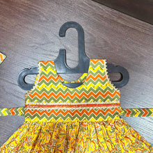 Load image into Gallery viewer, YELLOW &amp; ORANGE FLORAL ZIGZAG COMBINATION JAIPURI COTTON FROCK - MEEMORA FROCKS
